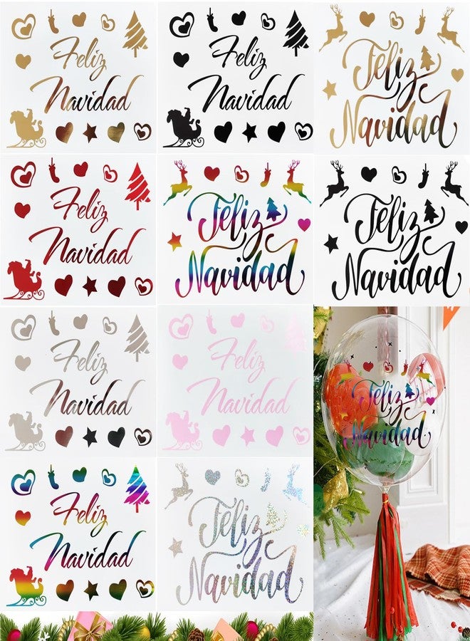 Mimeile Christmas Balloons Stickers Feliz Navidad Bobo Balloon Decals Spanish Merry Christmas DIY Letter Paster Colorful Party Decoration Supplies 10Pcs - Image 1